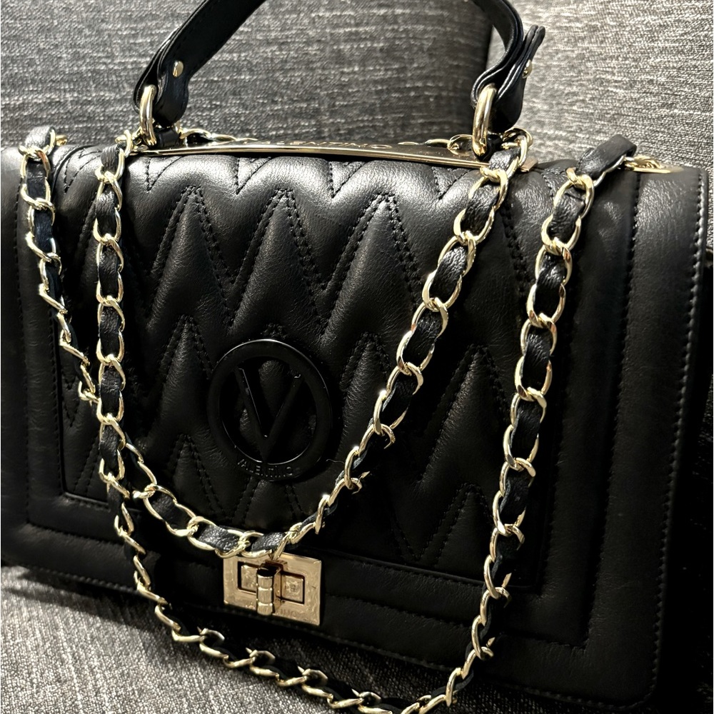 Valentino, black, leather gold chain purse